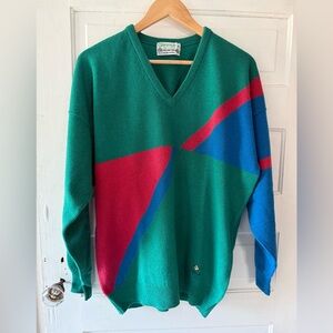 Vintage Glenmuir Lambswool V-Neck Geometric Men's Sweater